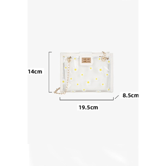 Mini Floral Daisy Transparent Square Crossbody Bag with Inner Pouch Black - Picture 2 of 5